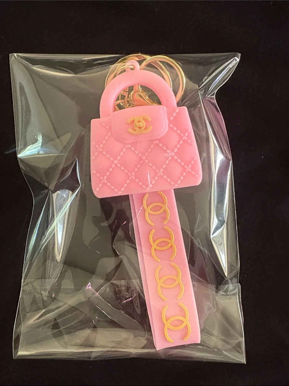 Fashion Pink Quilted Look PVC Handbag Keychain Bag Charm with Strap